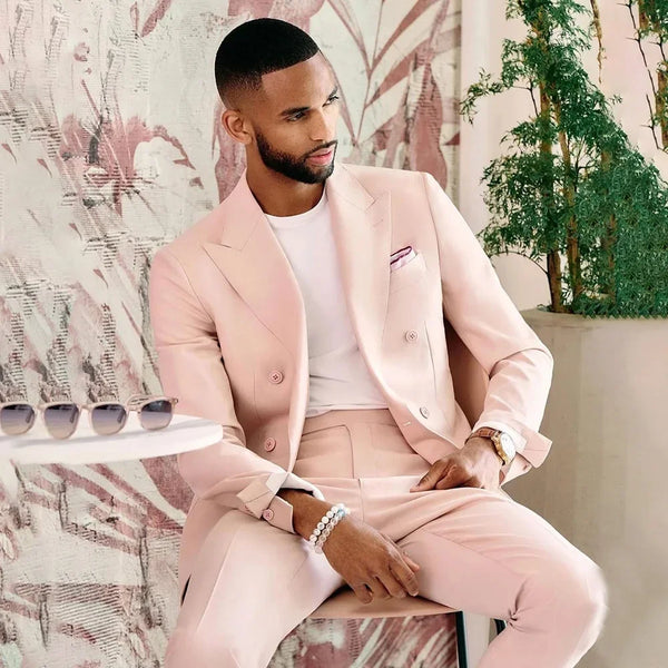 Elegant Double Breasted Men's Suit Set - Fashionable Blazer and Pants for Weddings and Business